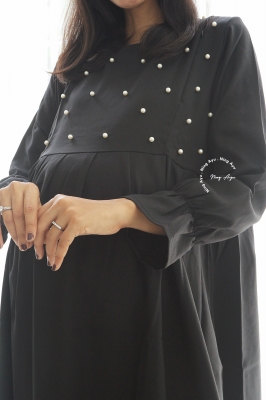 Mutiara Gamis Ibu Hamil Menyusui Muslim Manik Dada - GMS 262 Hitam